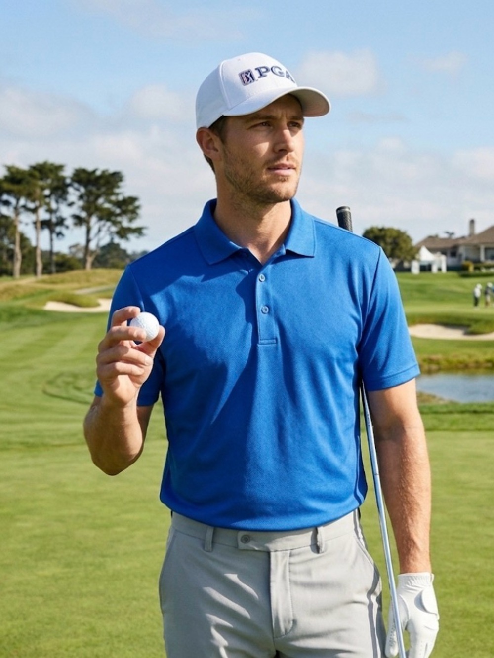 PGA TOUR Airflux Performance Golf Polo Shirt, Men’s M, Blue